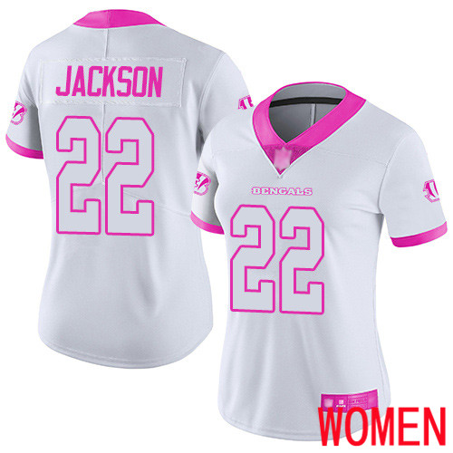 Cincinnati Bengals Limited White Pink Women William Jackson Jersey NFL Footballl #22 Rush Fashion